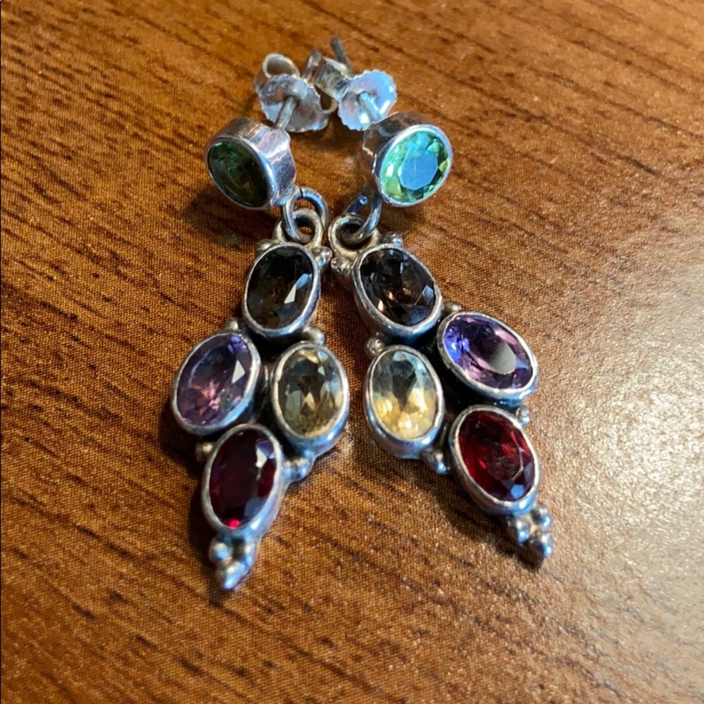 Multi Gemstone Sterling Silver 925 Earrings